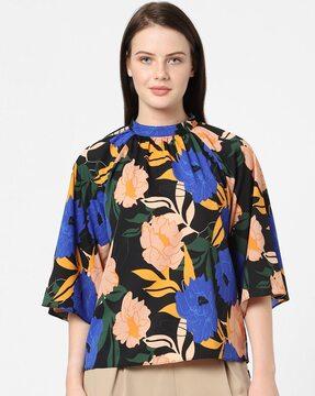 blanca floral print high-neck top