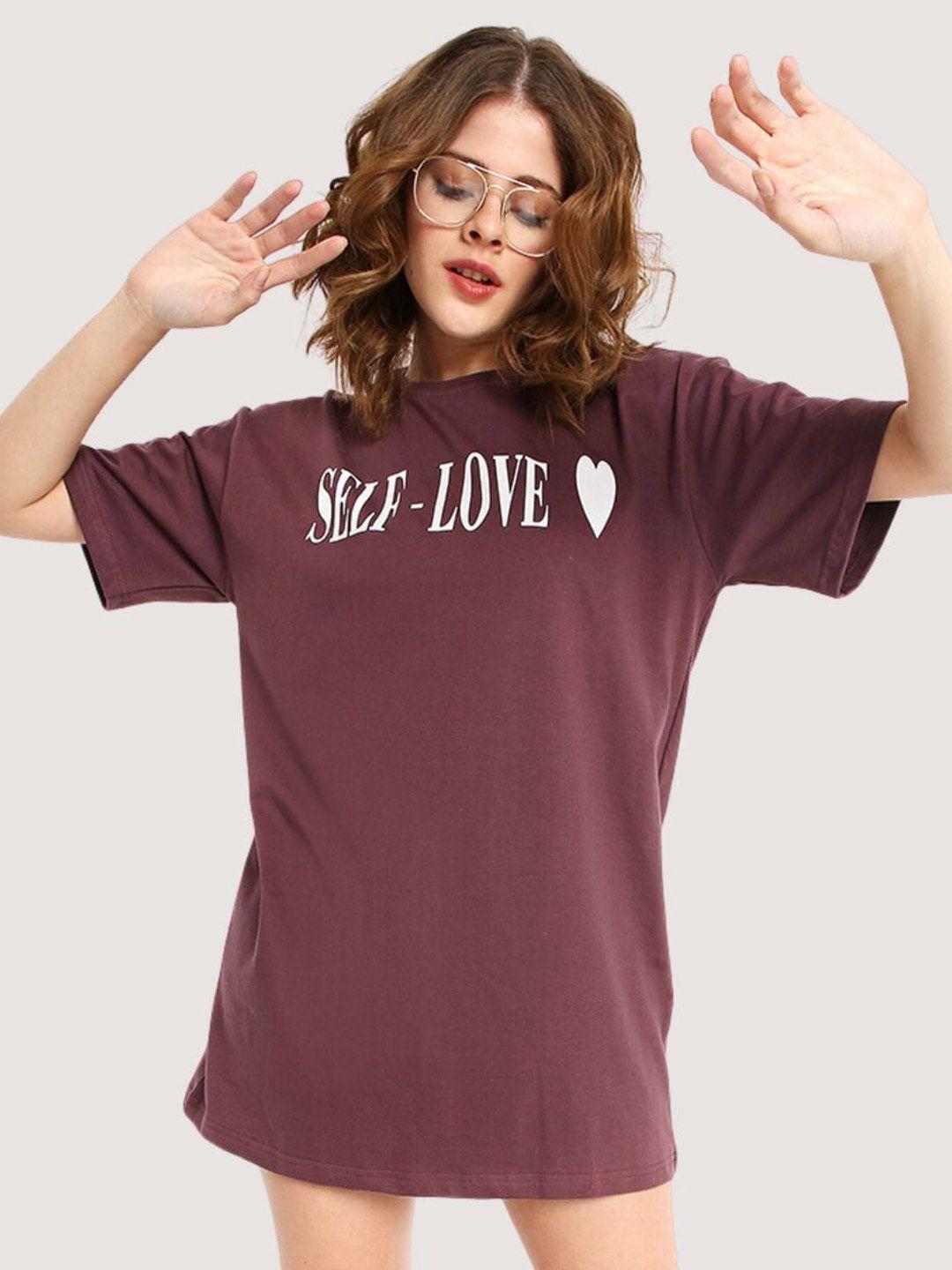 blancd women coffee brown & deep coffee typography printed v-neck bio finish applique t-shirt