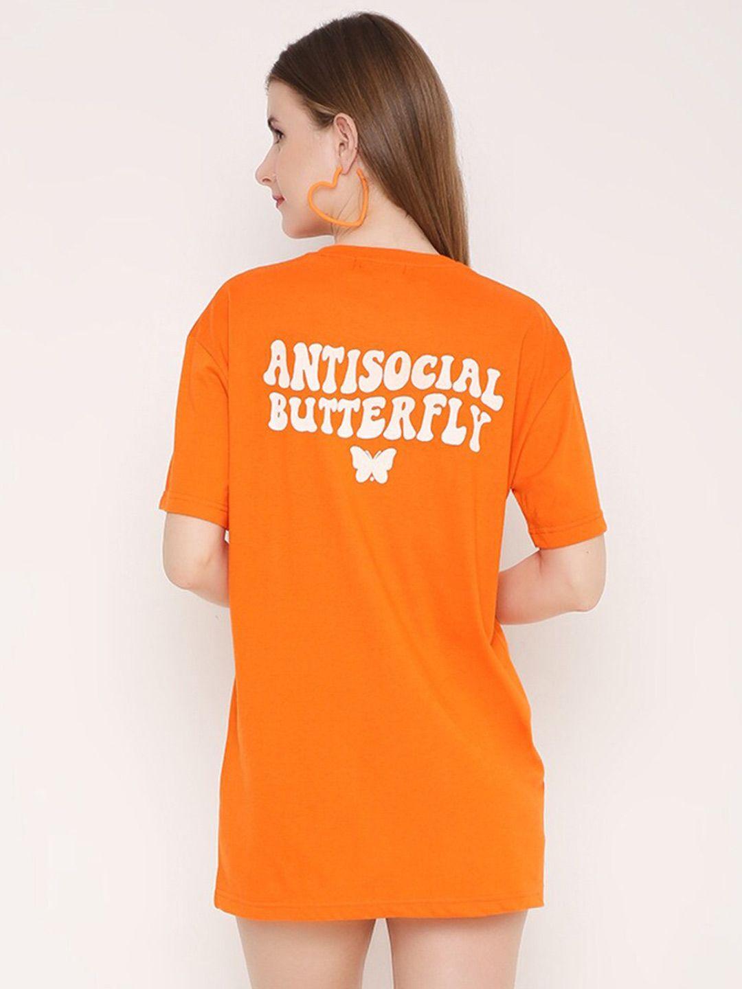 blancd women orange typography printed t-shirt