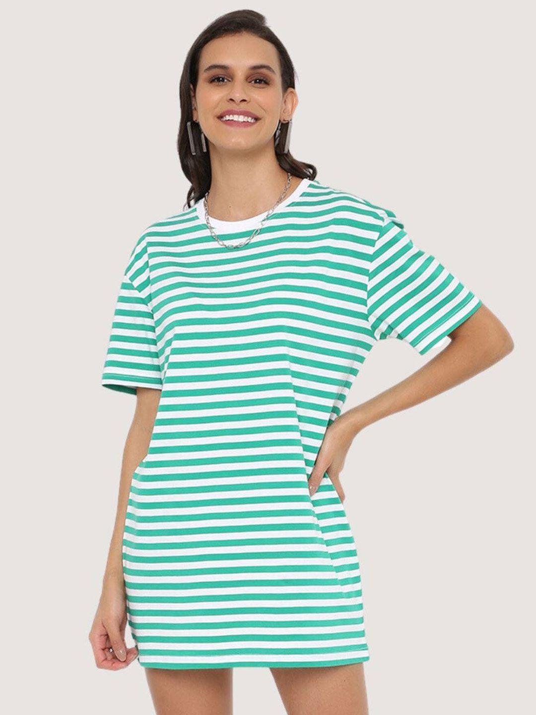 blancd women green & christmas silver striped bio finish pockets t-shirt