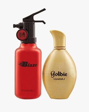 blaze eau de parfum citrus aromatic perfume 100 ml for men & goldie eau de parfum fruity floral perfume 100 ml for women + 2 parfum testers