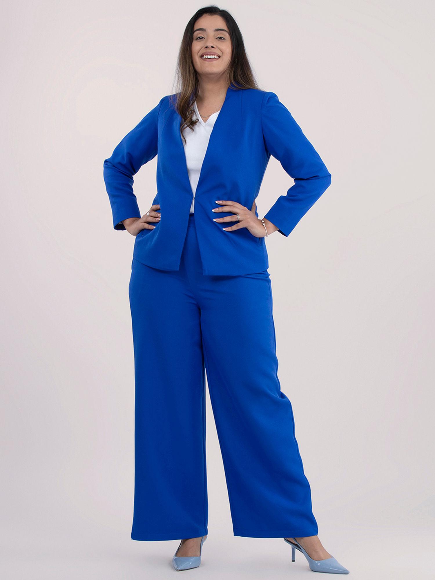 blazer and wide legged trousers co-ord-royal blue (set of 2)