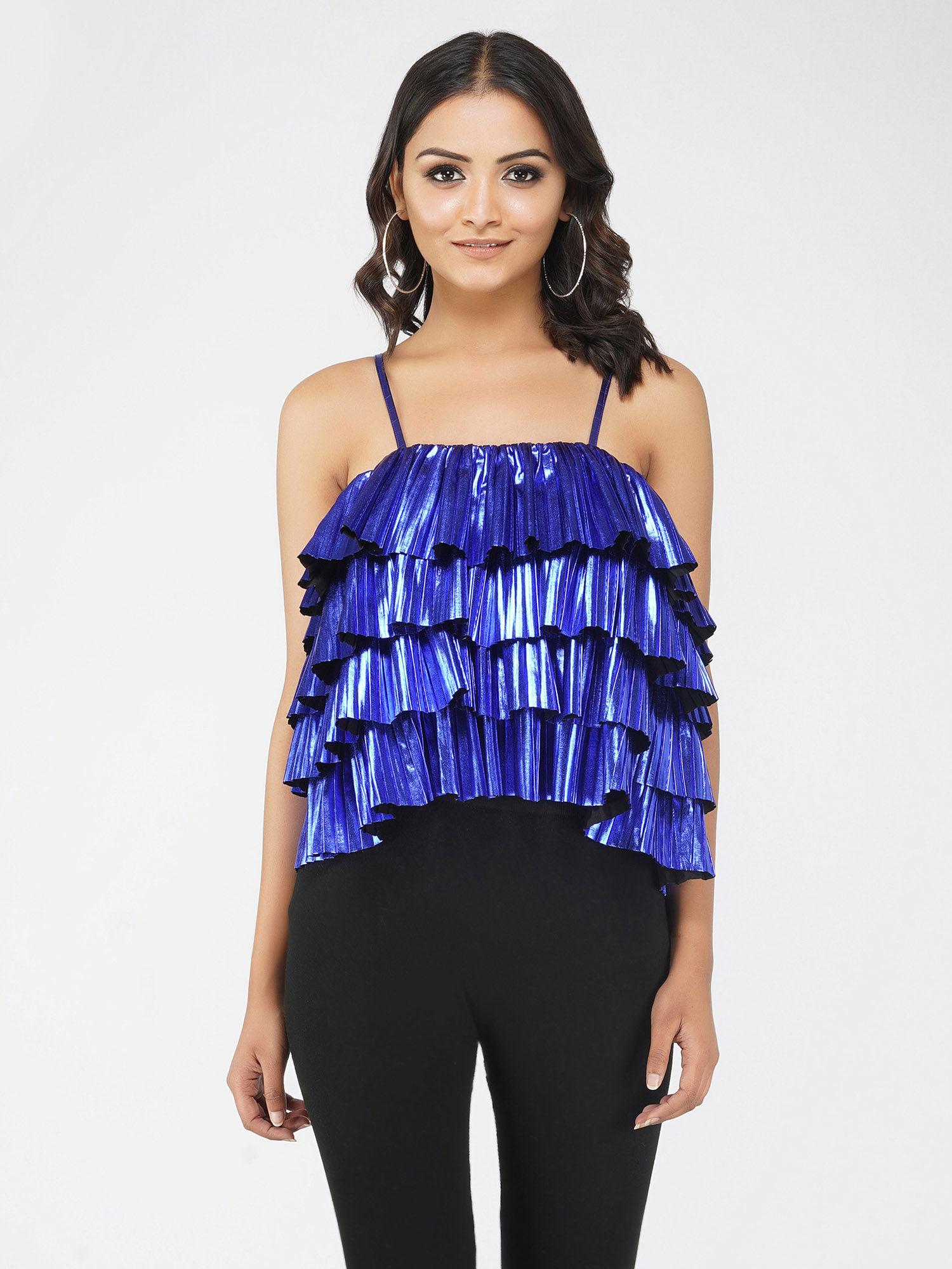 blazing azure ruffled top