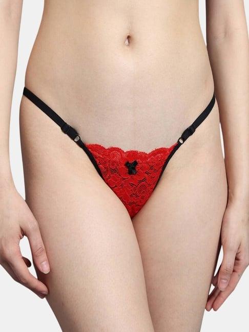 bleeding heart black & red lace work panty