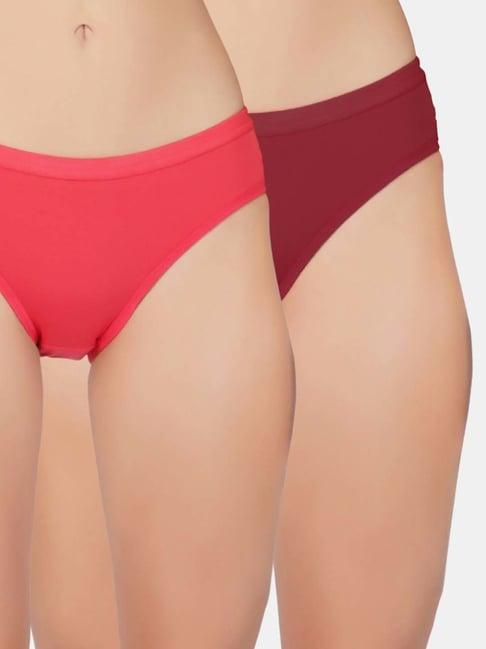 bleeding heart coral & maroon plain panties - pack of 2