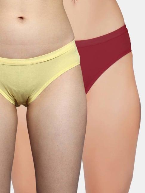 bleeding heart maroon & yellow plain panties - pack of 2