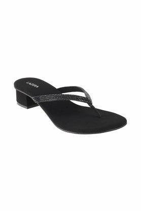 blended round toe slipon womens sandals - black