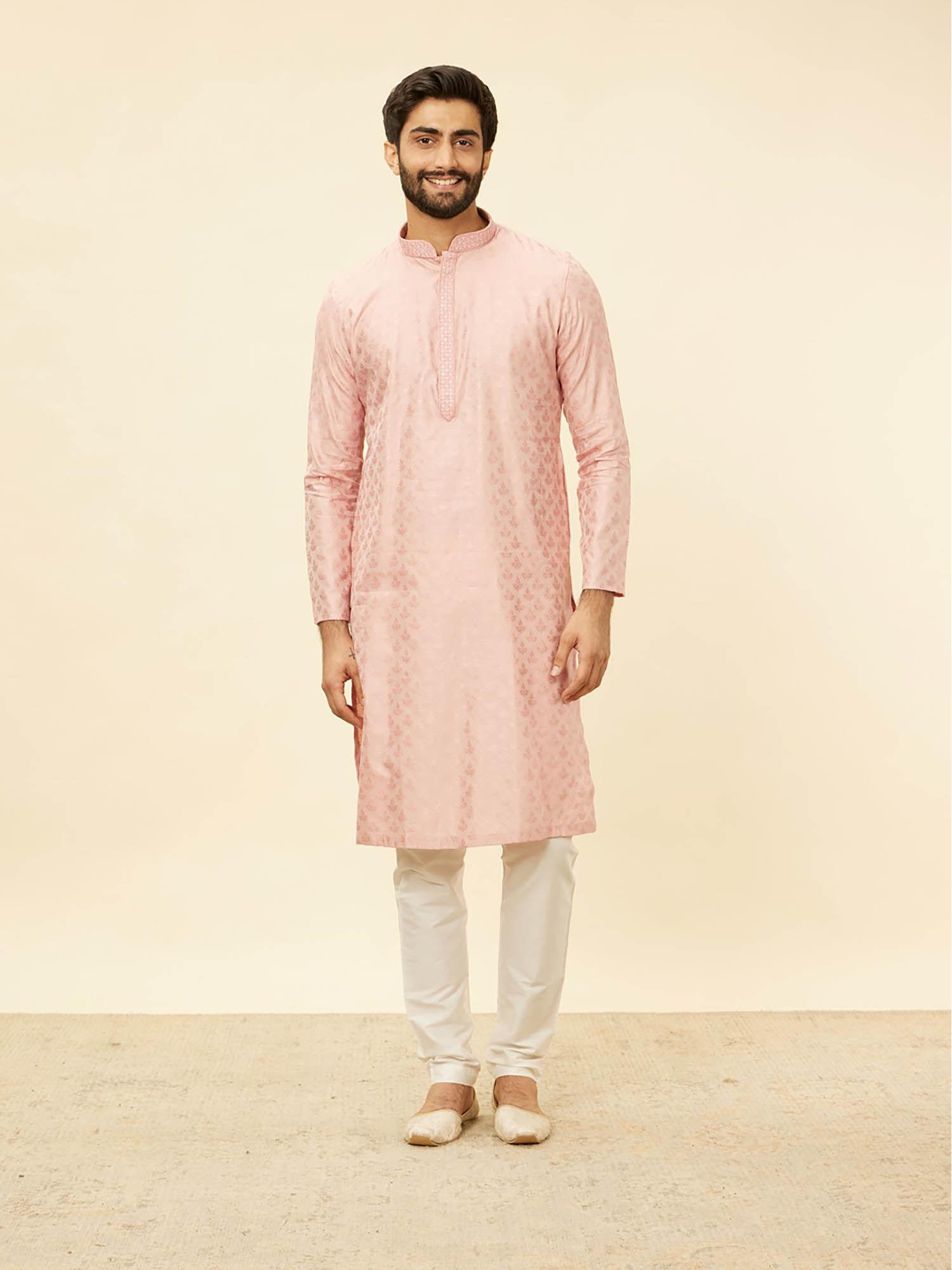 blended viscose self design kurta for men