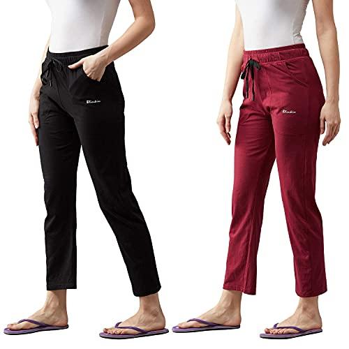 blinkin cotton casual style pyjamas for women? combo pack of 2 with side pockets (color_black|maroon,size_xl)