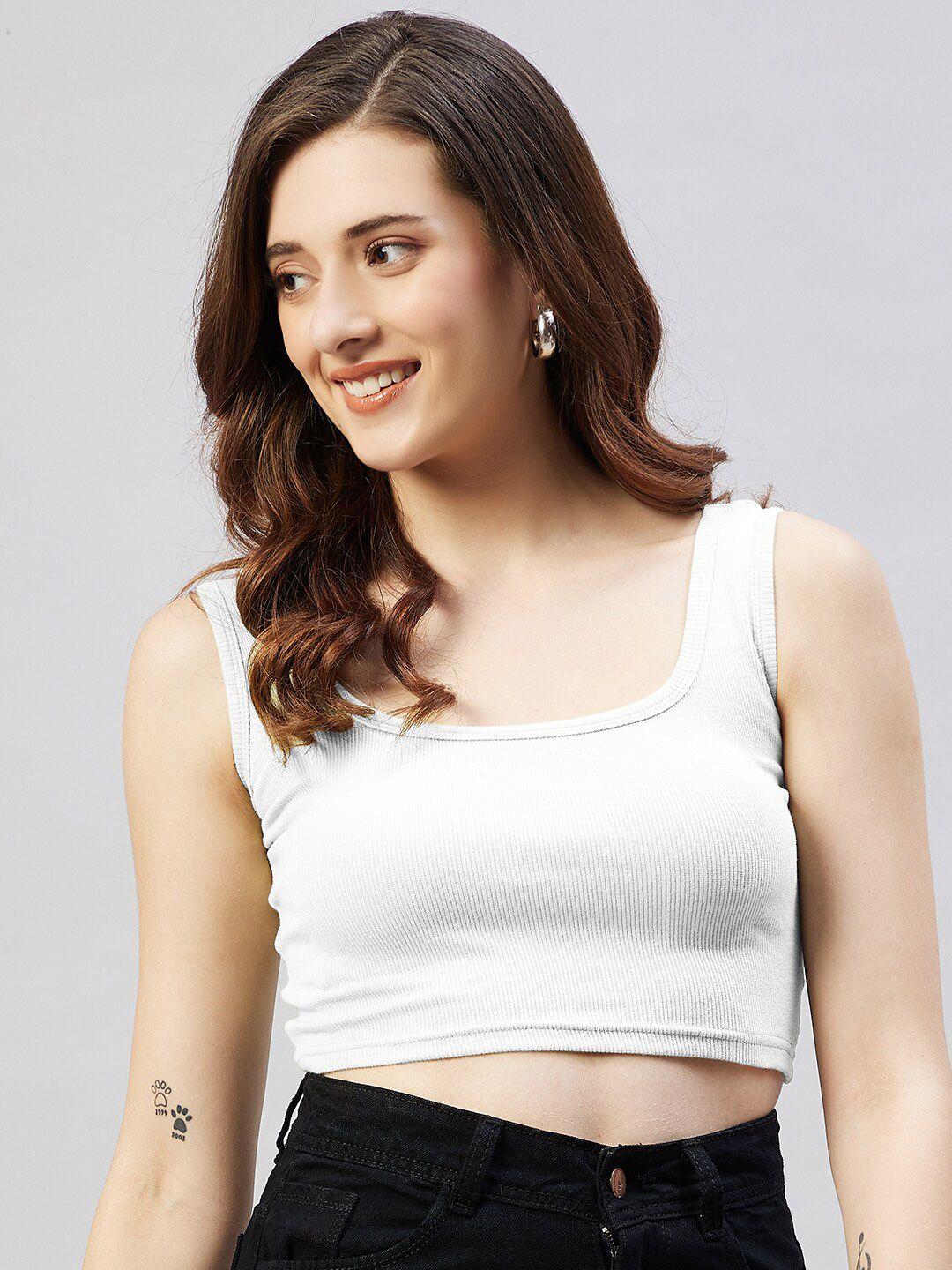 blinkin white crop ribbed crop tank top