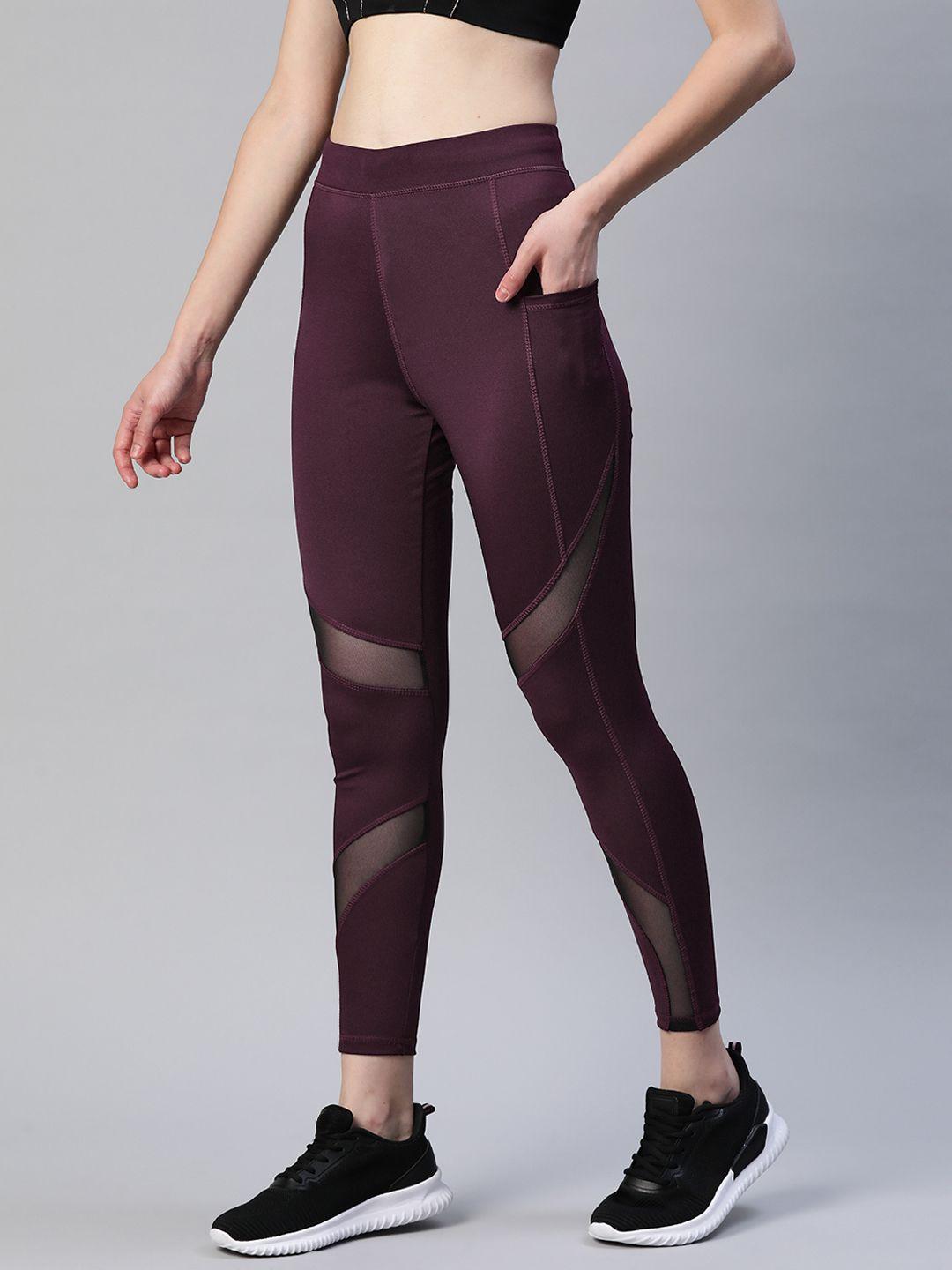 blinkin women maroon rapid dry tights with breathable mesh panels & side pockets