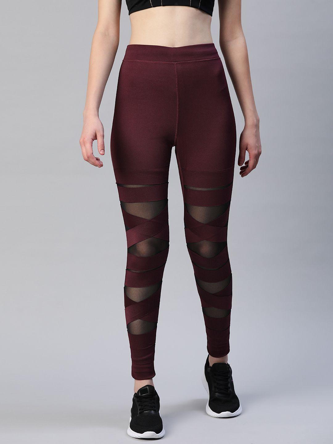 blinkin women maroon rapid dry tights with breathable mesh panels