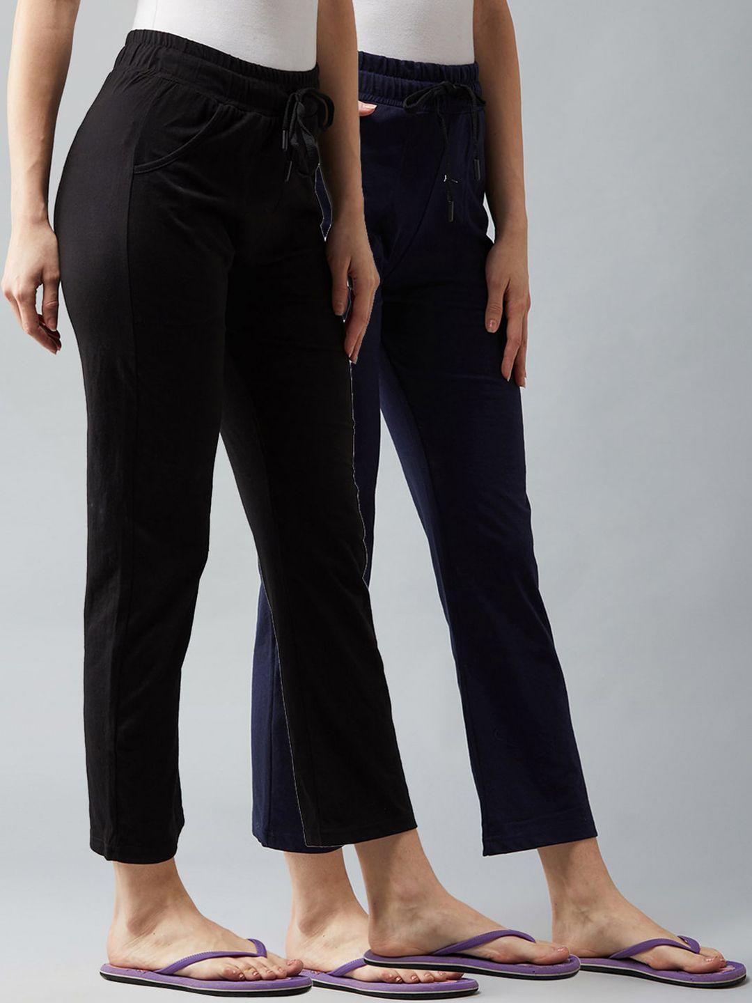 blinkin women pack of 2 navy blue & black relaxed-fit track pants