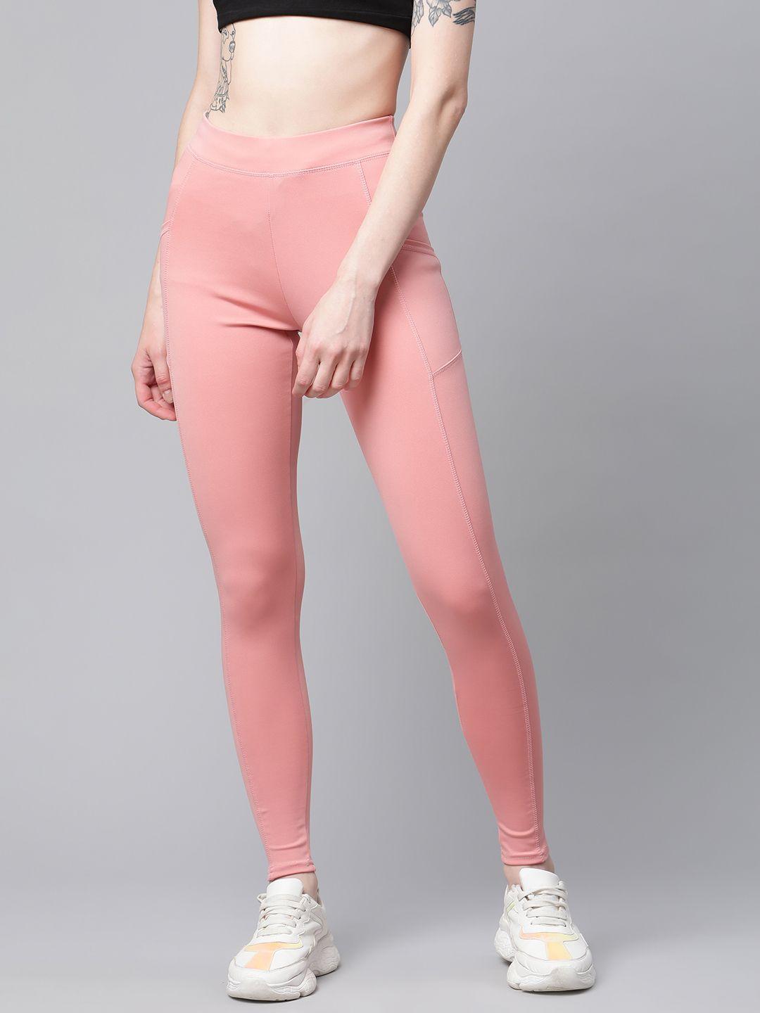 blinkin women pink solid high-rise tights