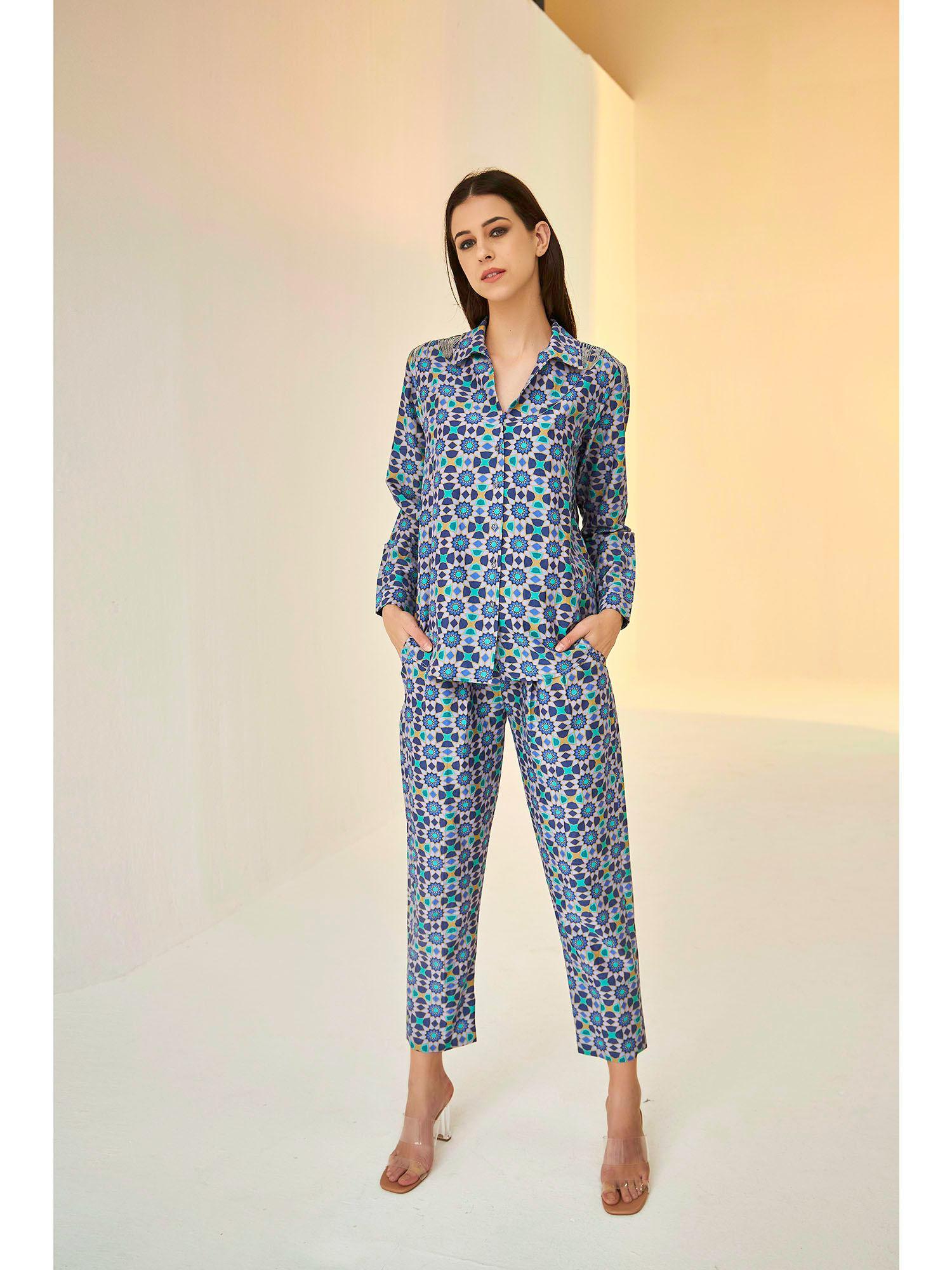 bliss kokand print shirt and pant set (set of 2)