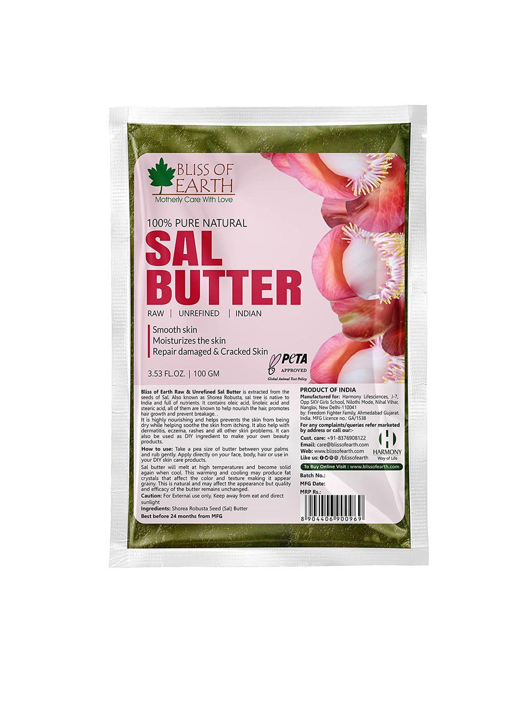 bliss of earth 100% pure natural sal butter raw body butter refill pack - 100 g