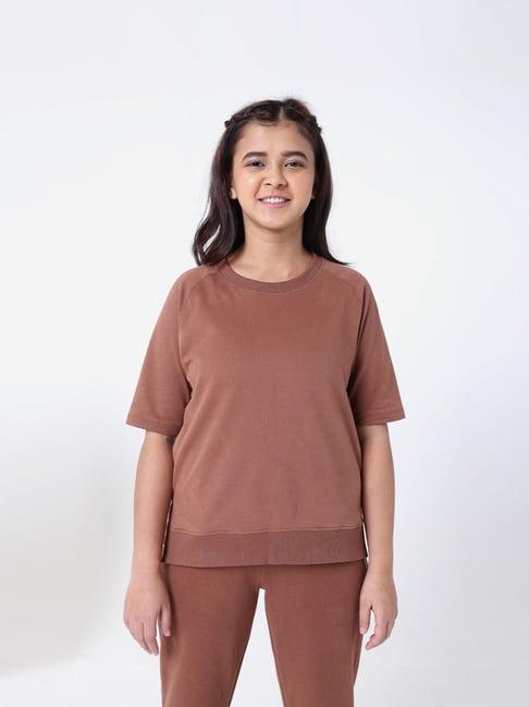 blissclub brown cotton relaxed fit t-shirt