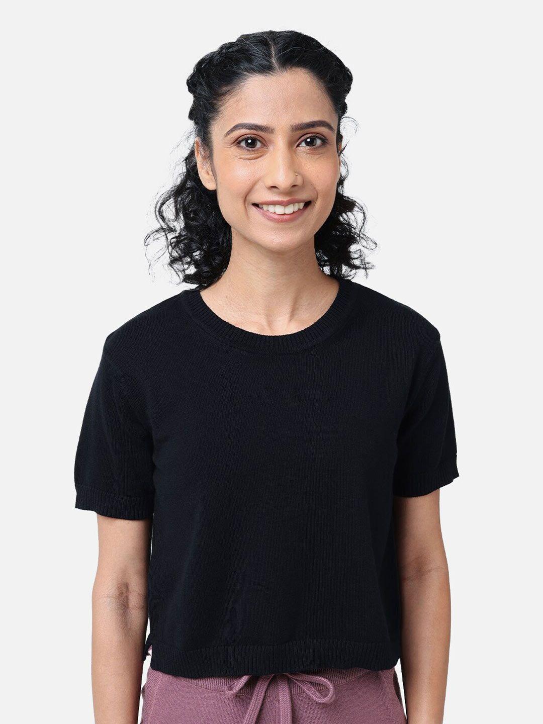 blissclub women black drop-shoulder sleeves t-shirt