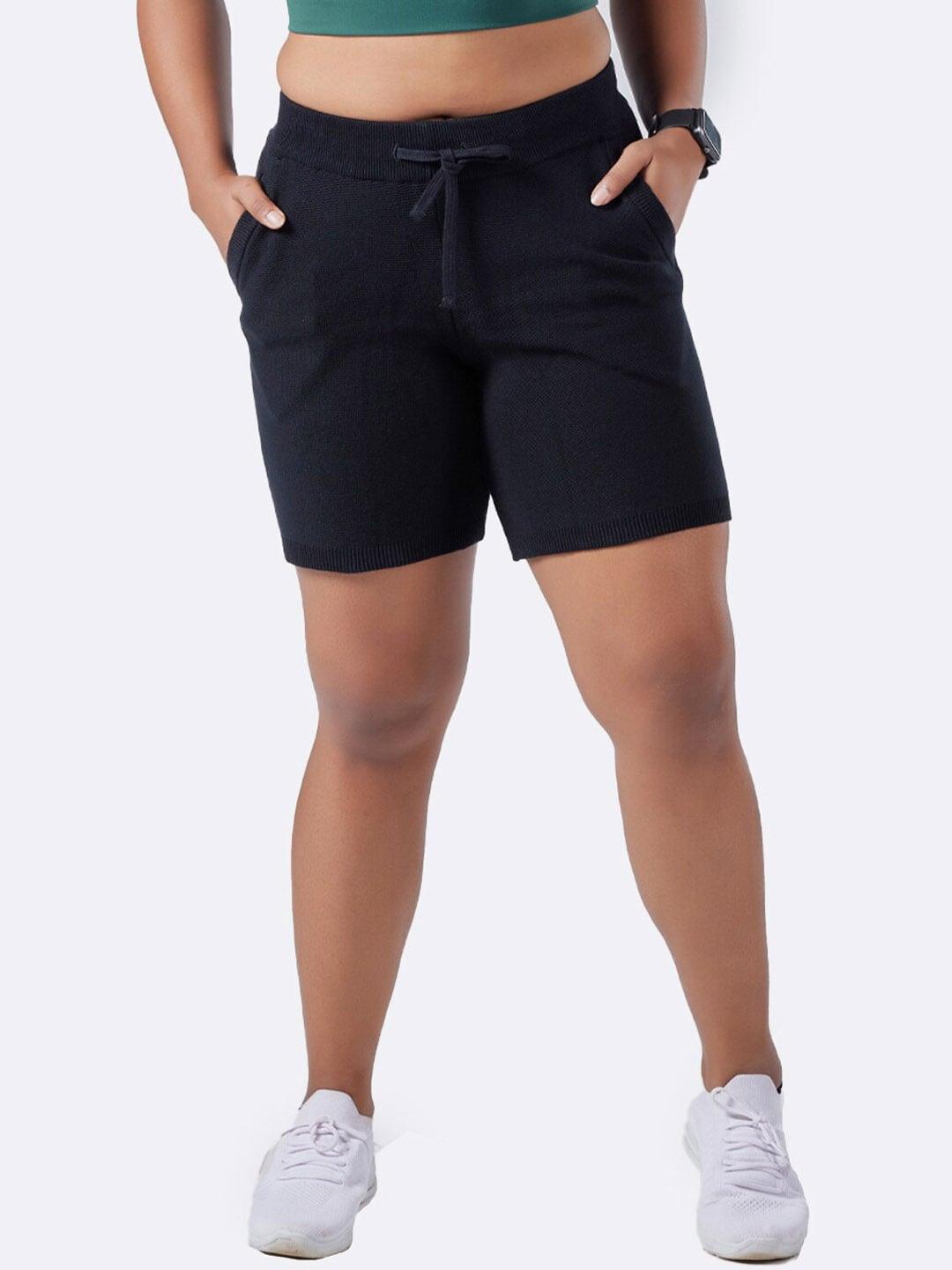 blissclub women black move all day pure cotton shorts
