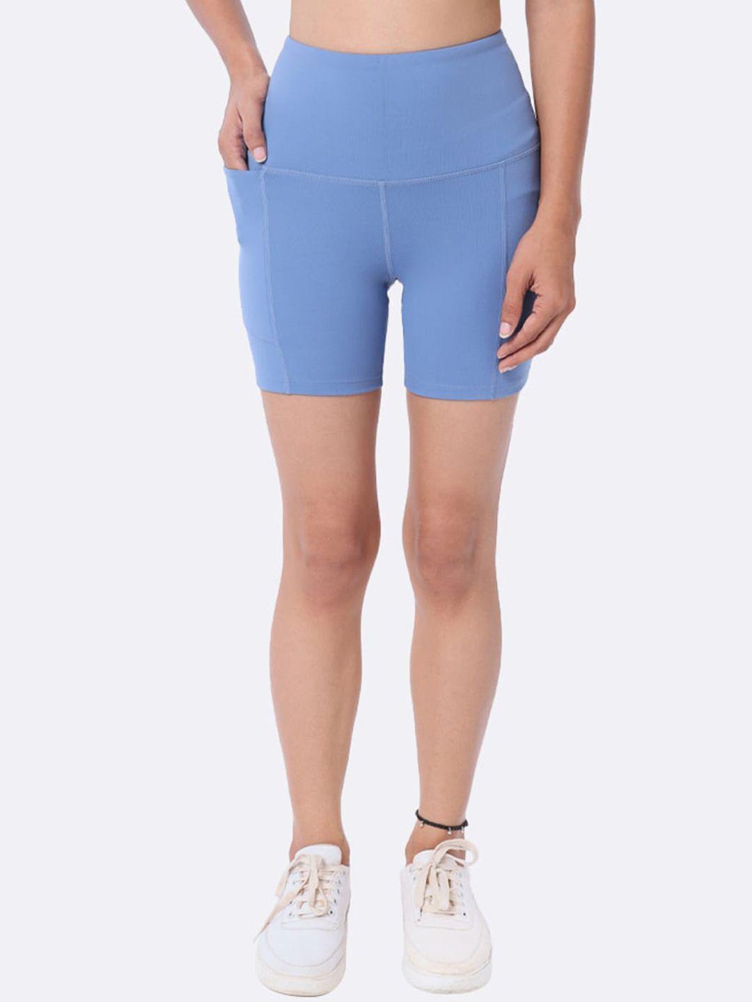 blissclub women bloom blue high waist the ultimate shorts with 2 pockets