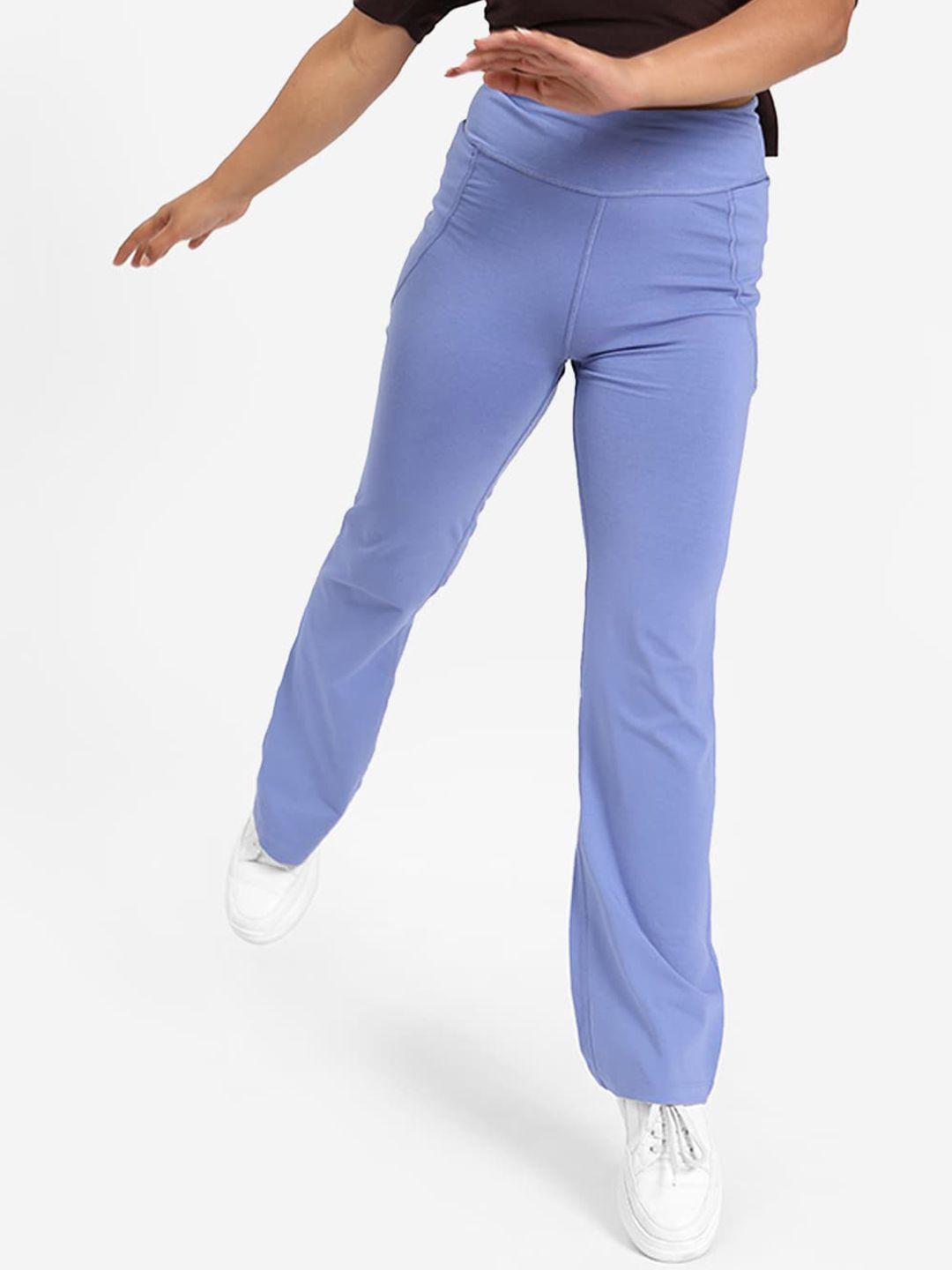 blissclub women blue comfort flared high-rise trousers