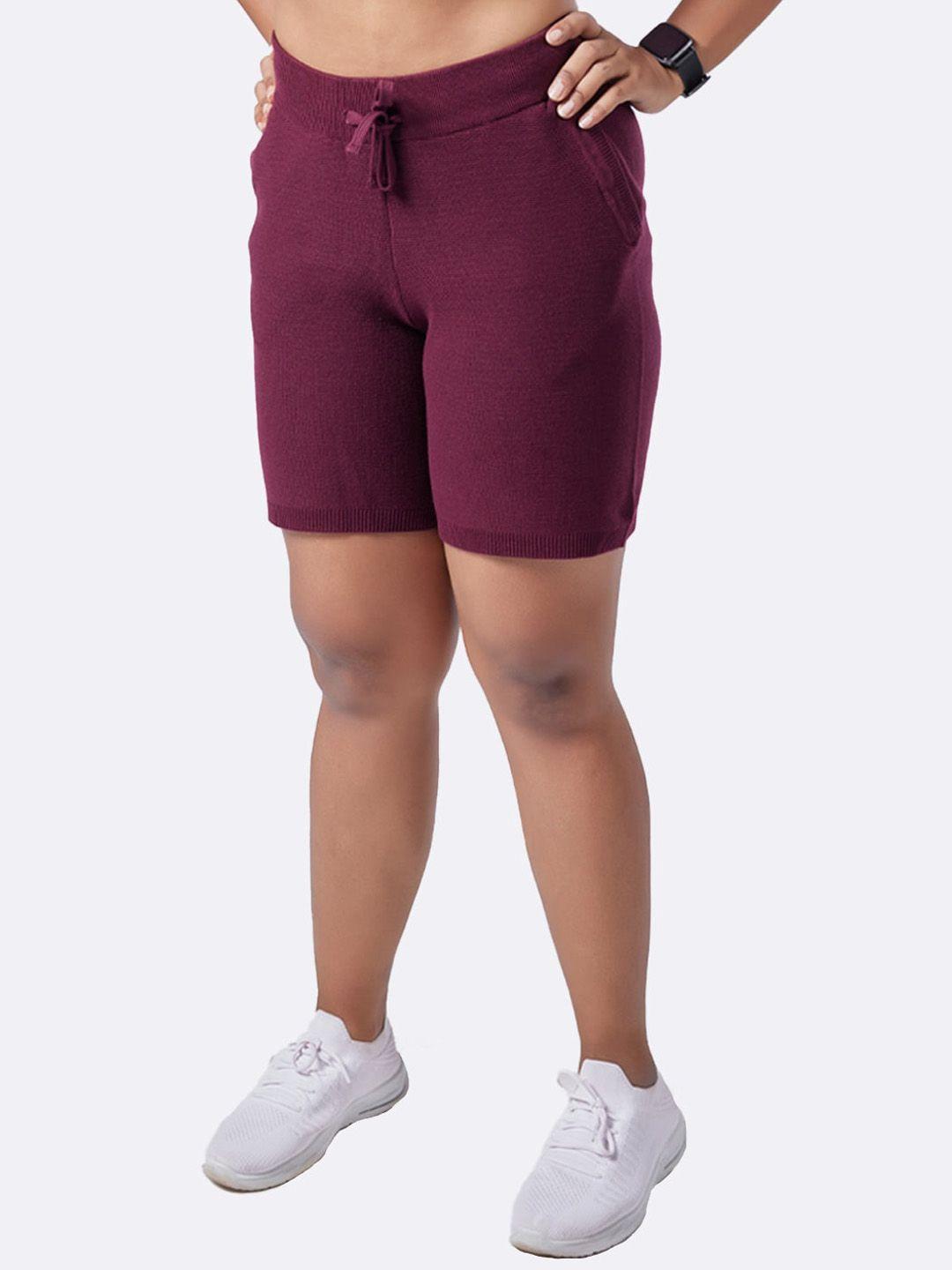 blissclub women burgundy move all day shorts with 2 deep side pocket