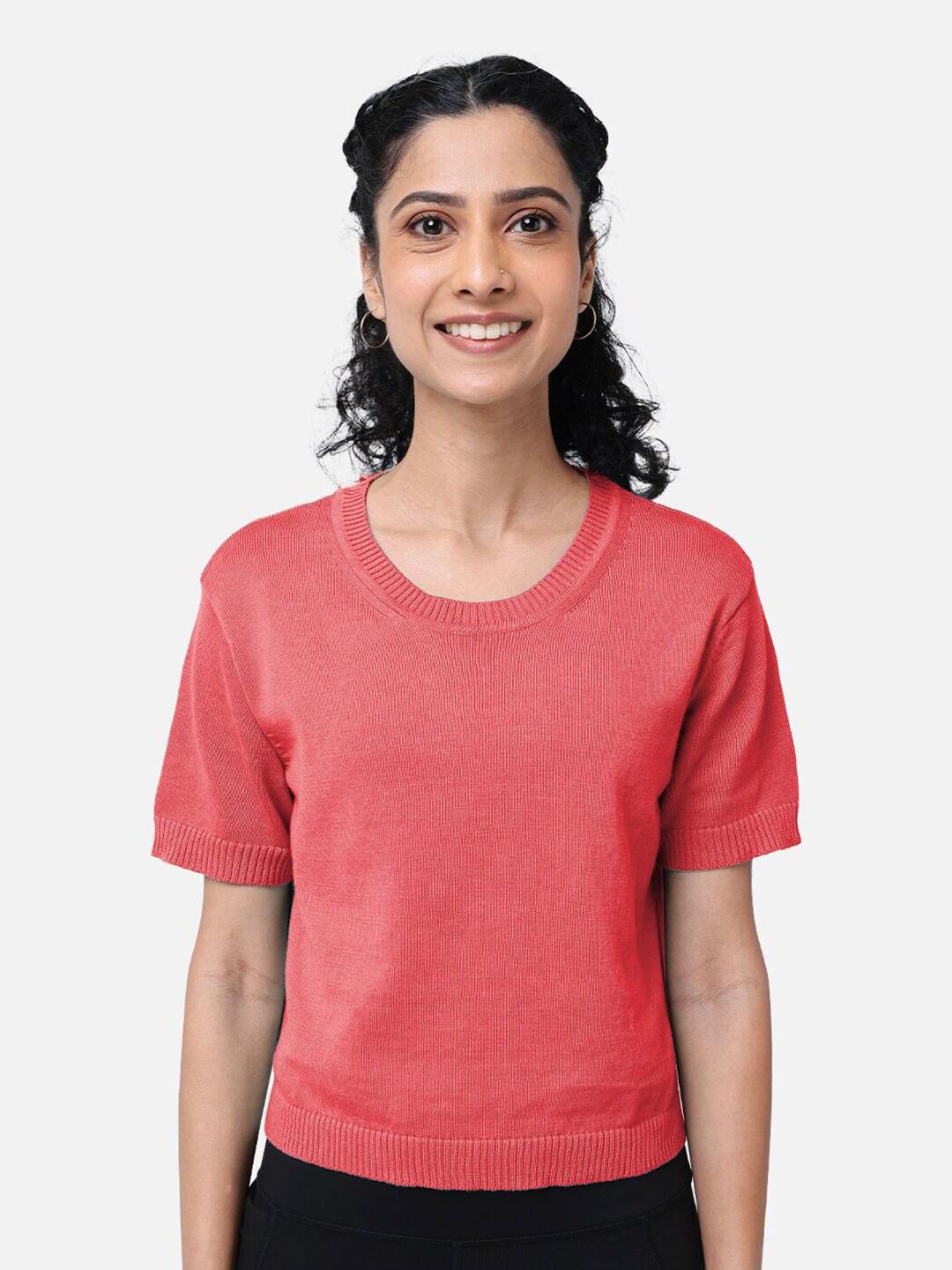 blissclub women coral drop-shoulder sleeves applique t-shirt
