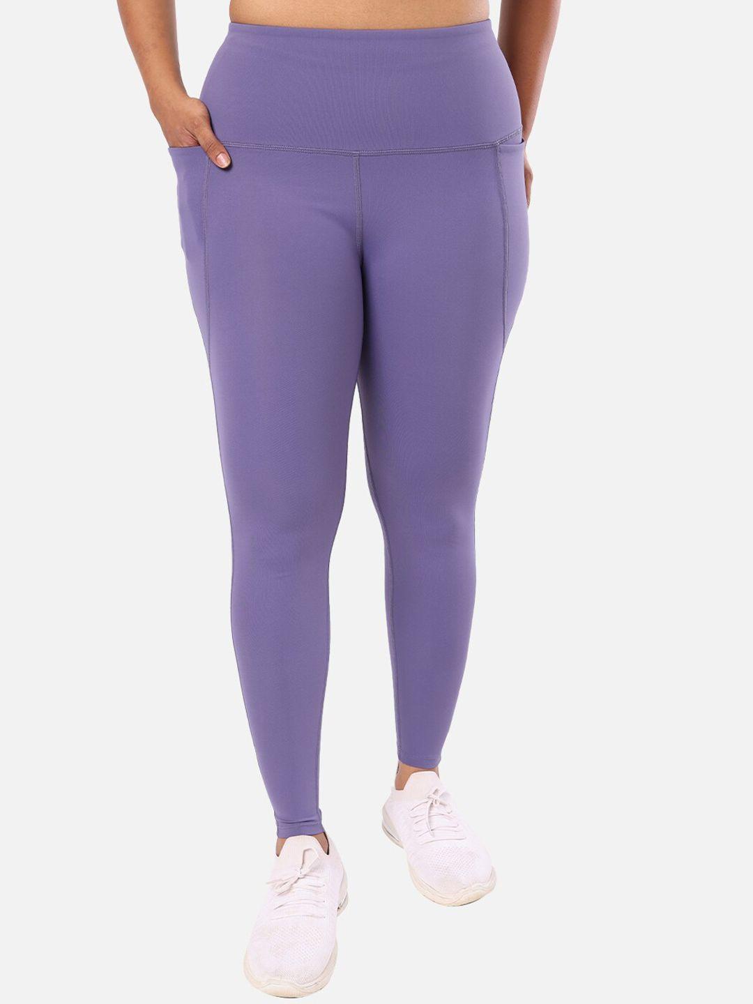 blissclub women lavender coloured solid ankle length training tights