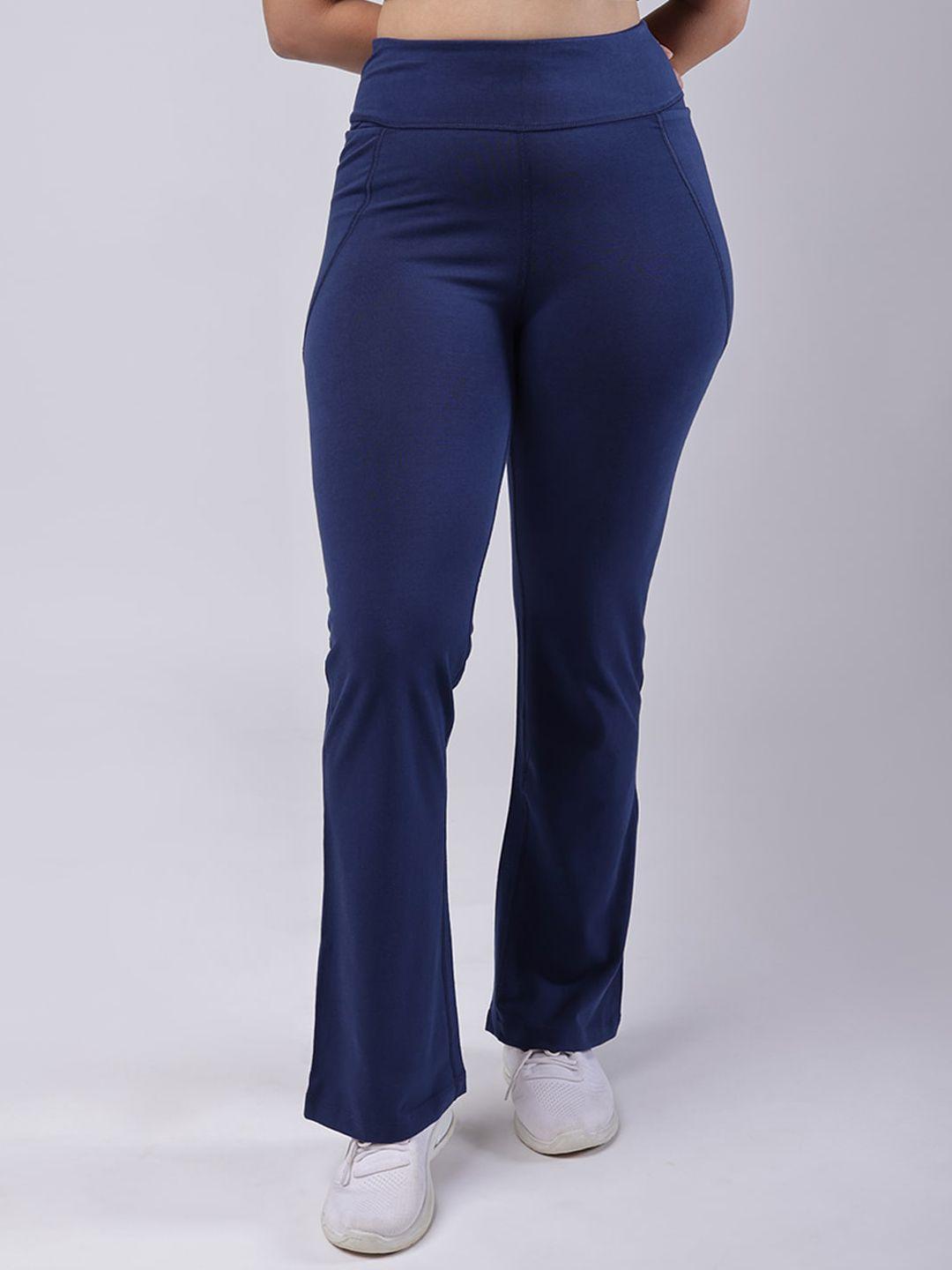 blissclub women navy high waist groove in cotton flare pants