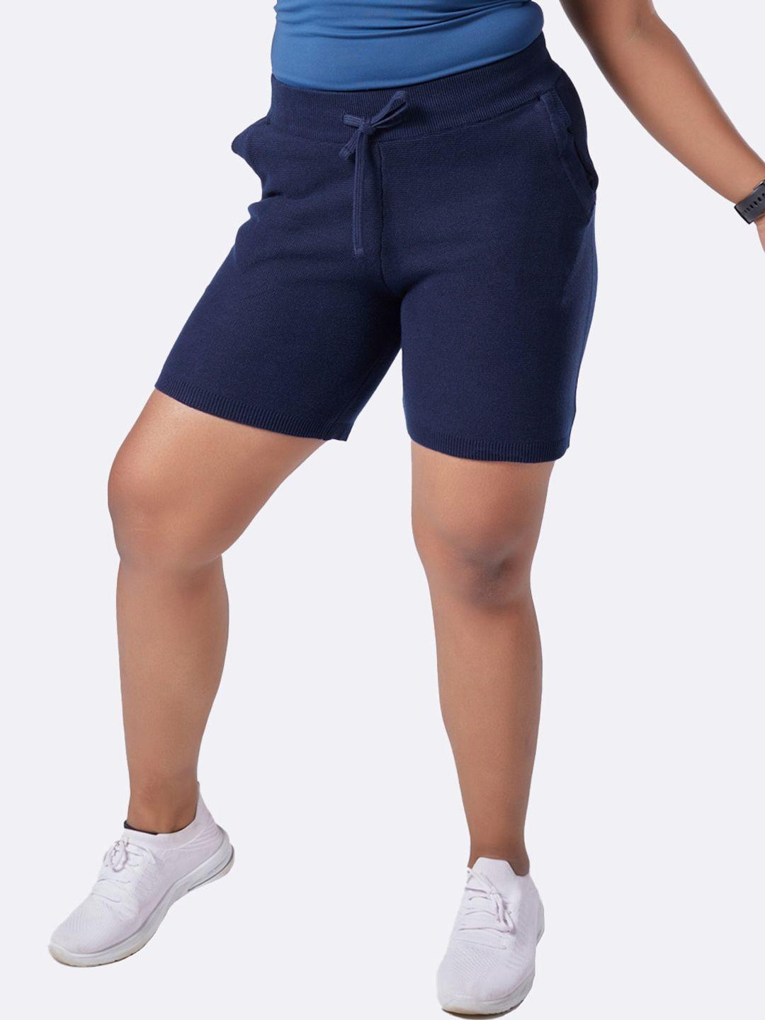 blissclub women navy move all day shorts with 2 deep side pocket