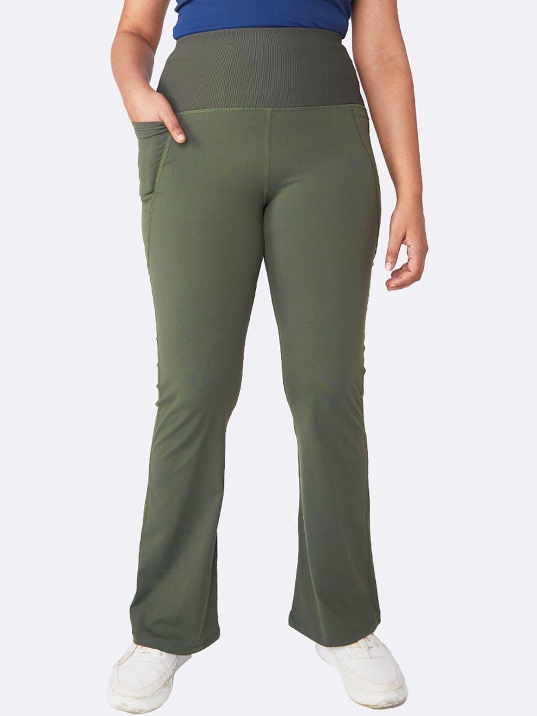 blissclub women olive green high-waist track pants