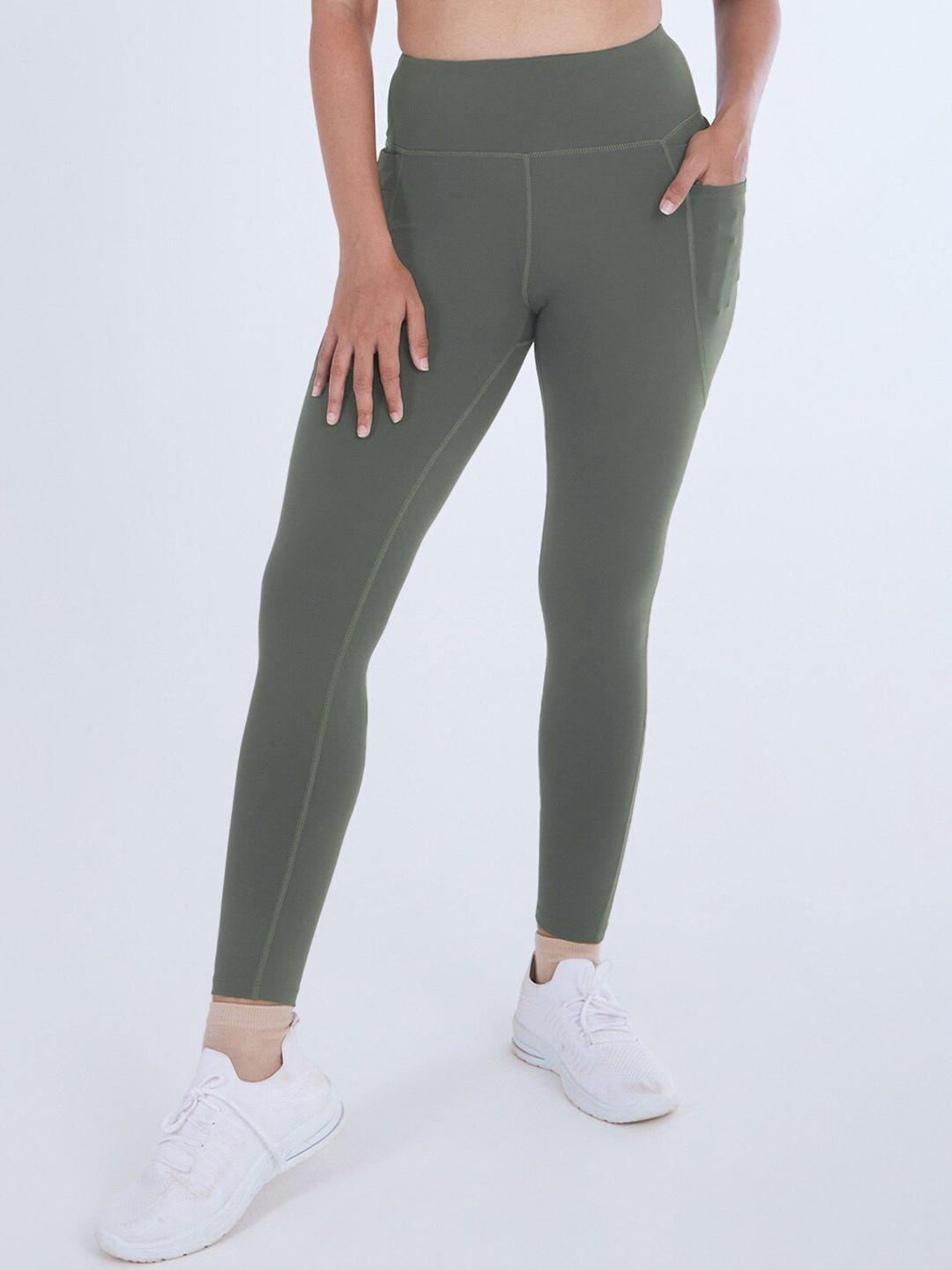 blissclub women olive high waisted leggings with six pockets