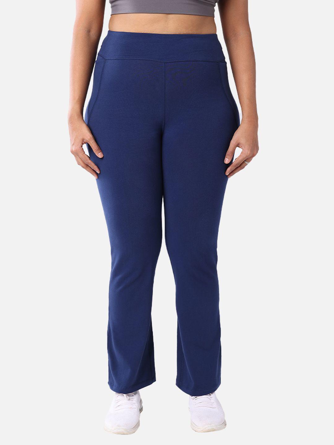 blissclub women plus size navy high waist groove in cotton flare track pants