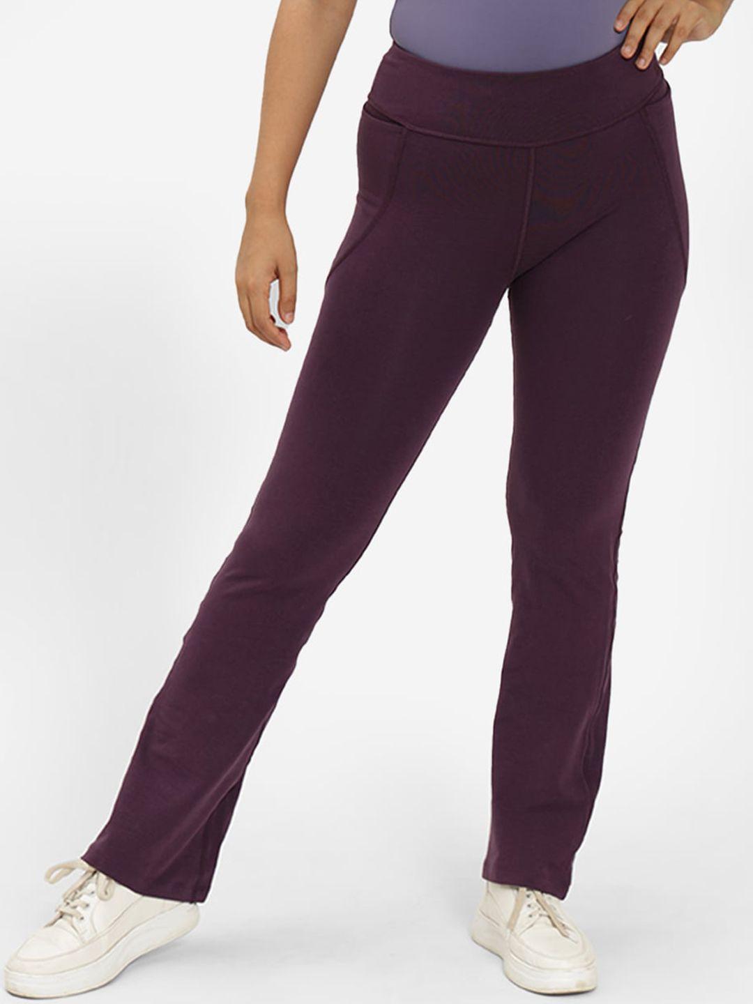 blissclub women purple comfort flared high-rise trousers
