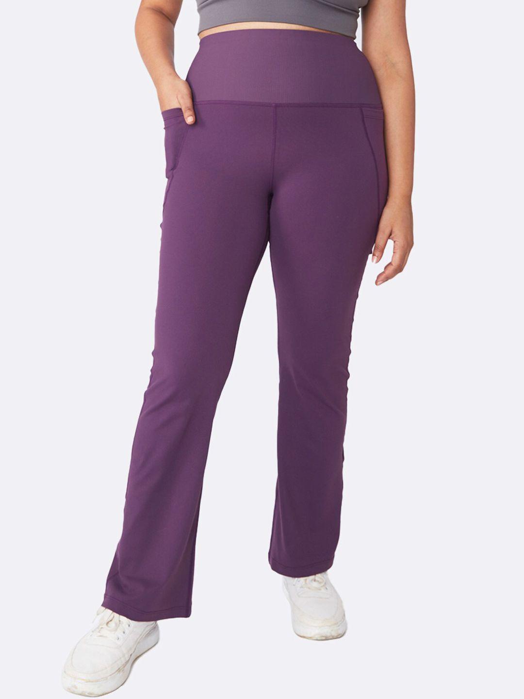 blissclub women purple solid bootcut track pants