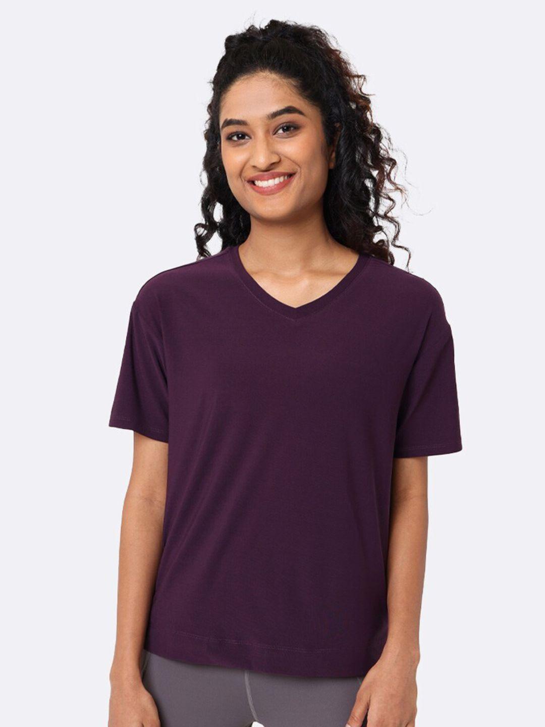 blissclub women purple v-neck moisture wicking t-shirt