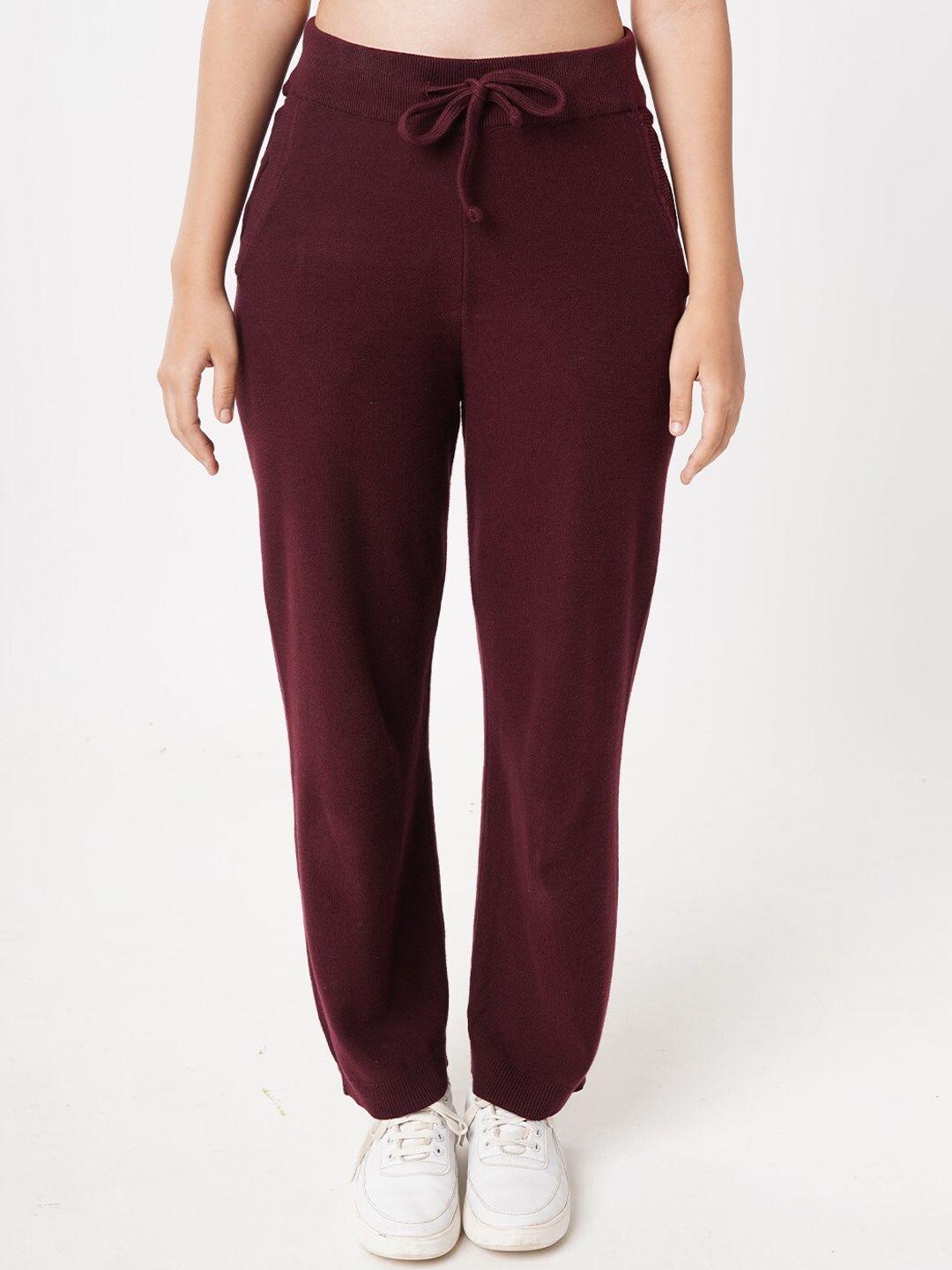 blissclub women burgundy pure cotton move all day pants