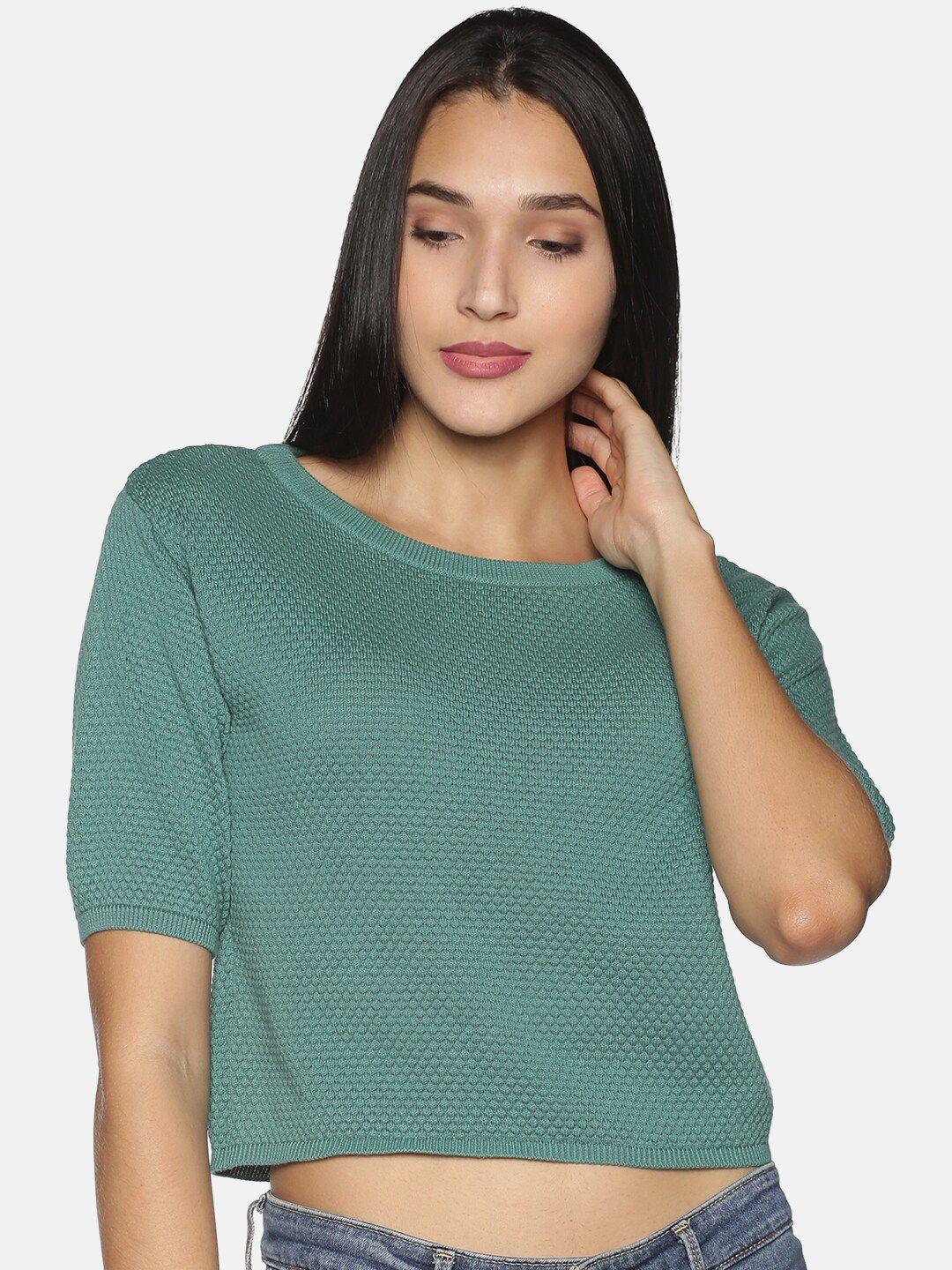 blissclub women green pure cotton step out top