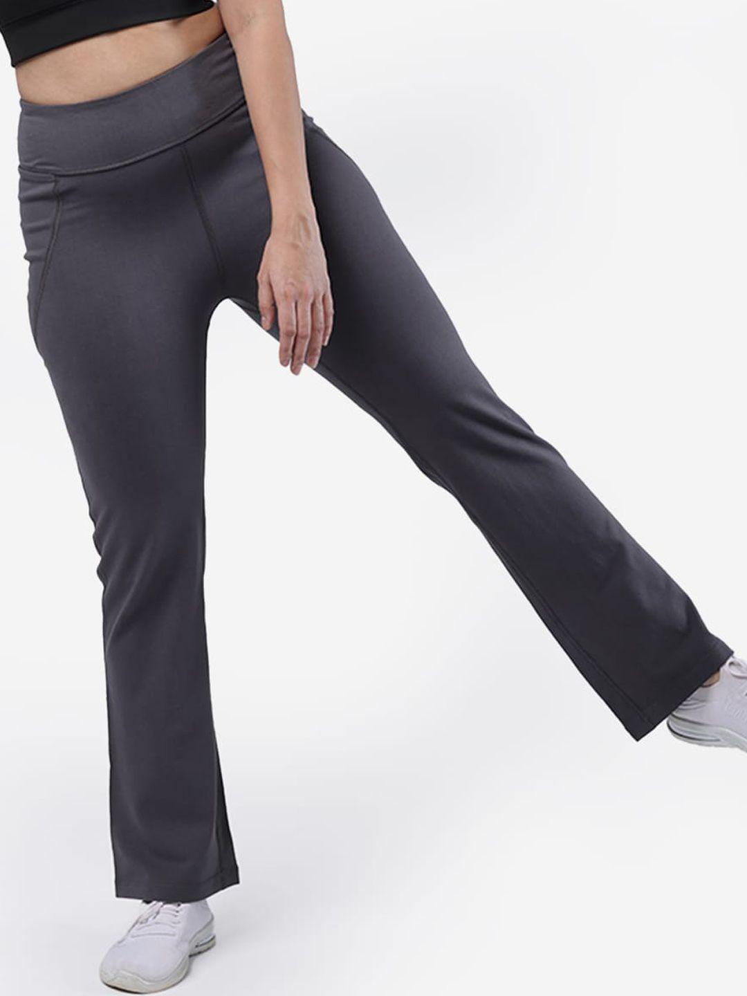 blissclub women grey comfort flared high-rise trousers