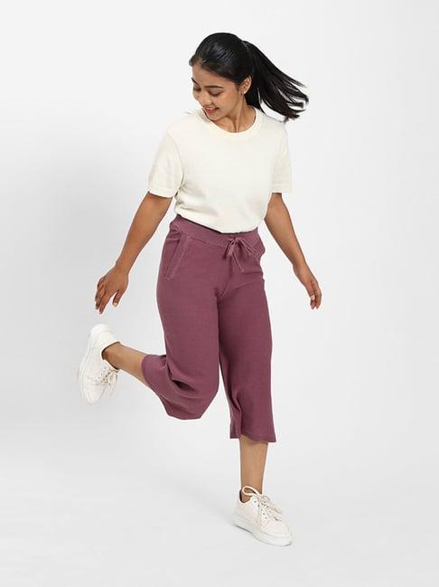 blissclub women lavender mid rise cotton culottes with two pockets