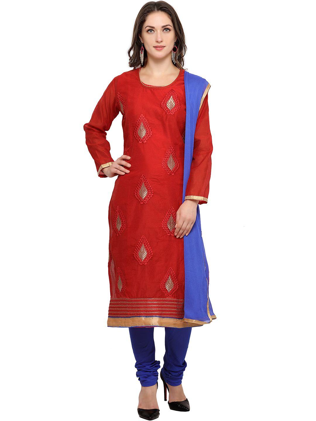 blissta red & blue embroidered unstitched dress material