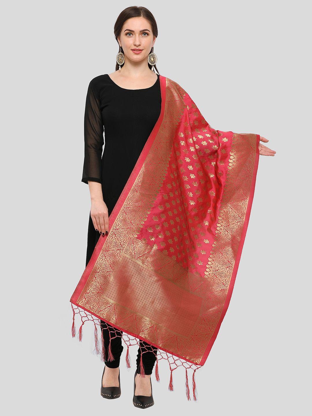 blissta red & gold-toned woven design banarasi dupatta