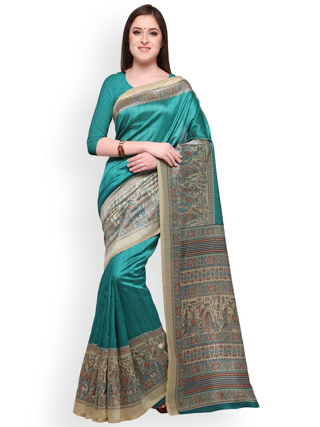 blissta turquoise blue art silk solid mysore silk saree