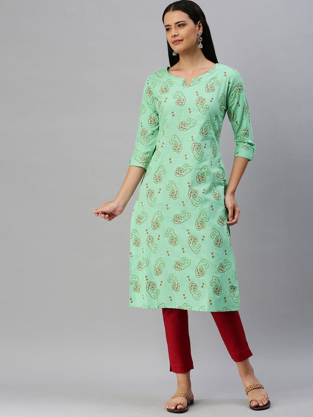blissta women green paisley printed kurta