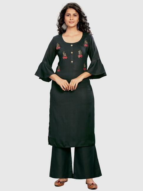 blissta black embroidered kurta palazzo set