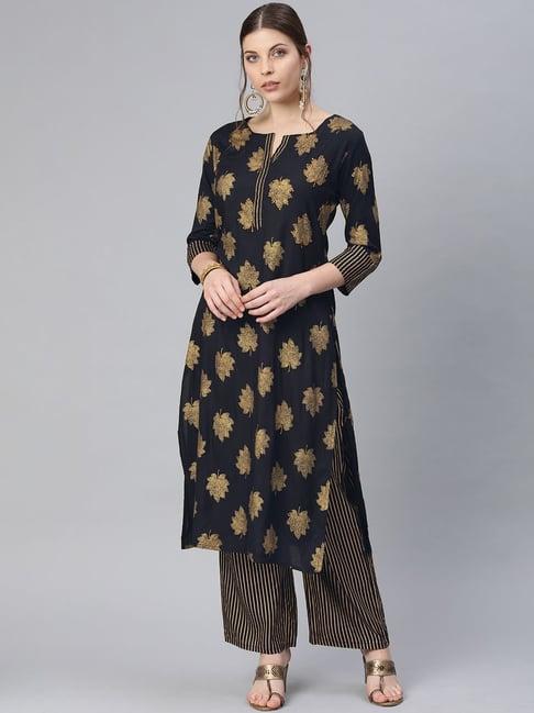 blissta black printed kurta palazzo set