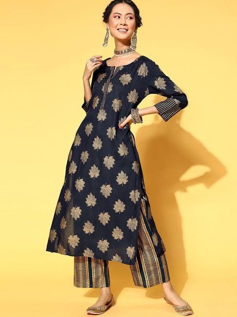 blissta black printed kurta palazzo set