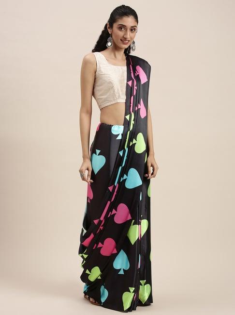 blissta black printed saree with unstitched blouse