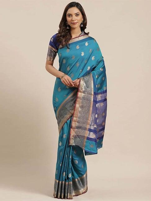 blissta blue woven saree with unstitched blouse