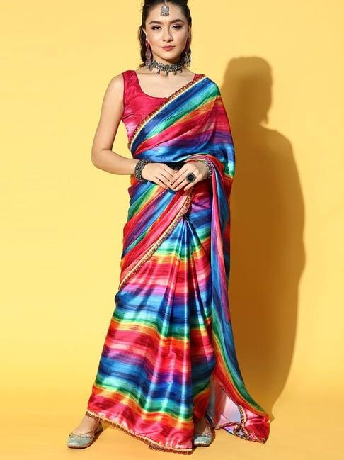 blissta multicolored striped saree with unstitched blouse